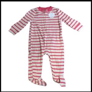 NEW W TAGS Huggies Striped Pink and White Kids One Piece Sleeper Size 6 Months